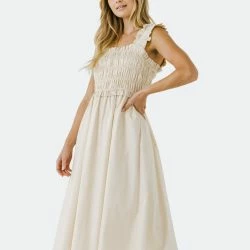 English Factory Ruffled Shoulder Straps Midi Dress
