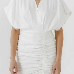 Endless Rose Stretch Linen Shirred Mini Dress