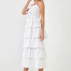 English Factory Ruffle Tiered Maxi Dress With Ties -ANNA-KACI SHOP M00192934388832 3457523795
