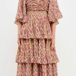 Free The Roses The Roses Floral Smocked Ruffle Tiered Maxi Dress -ANNA-KACI SHOP M00192934449823 2472969279