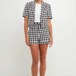 English Factory High-Waisted Gingham Shorts