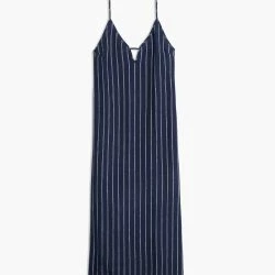 Onia V-Neck Linen Maxi Slip Dress - Deep Navy White Double Pinstripe