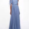 Marchesa Bridesmaids One-Shoulder Handkerchief Flutter Sleeve Gown