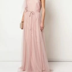 Marchesa Bridesmaids One-Shoulder Handkerchief Flutter Sleeve Gown