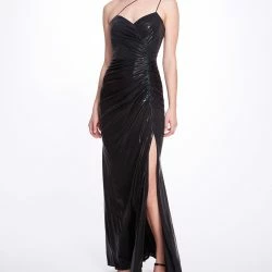 Marchesa Notte Ruched Lamé Gown