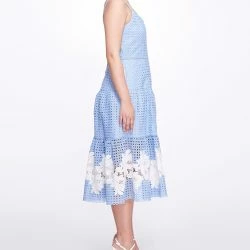 Marchesa Notte Guipure Midi Dress - Dusty Blue -ANNA-KACI SHOP M00193461399308 583158516