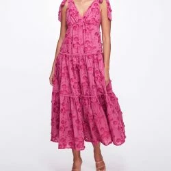 Marchesa Notte Tie Strap Maxi Dress - Pink