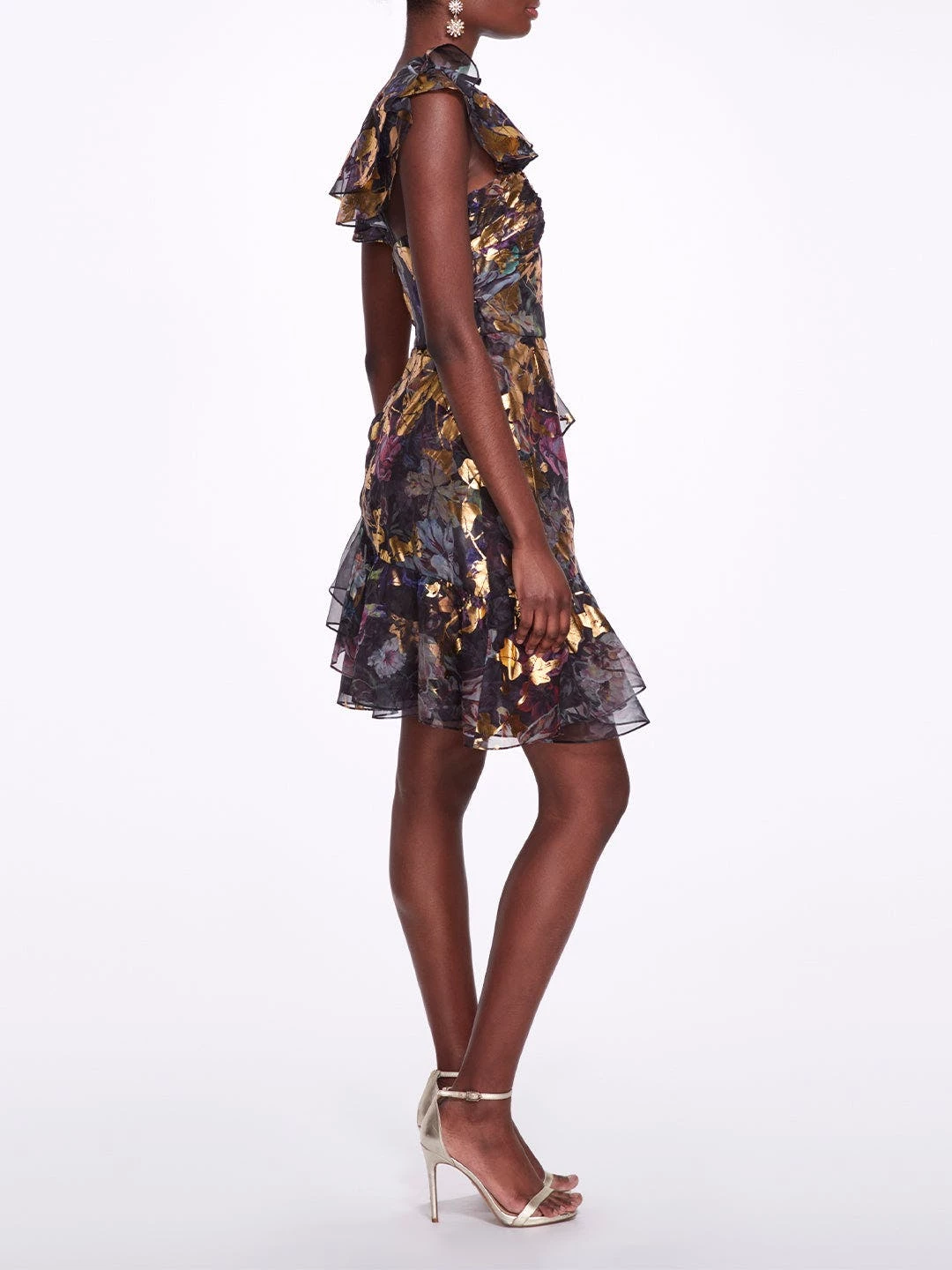 Marchesa Notte One Shoulder Foiled Cocktail Dress 2 Marchesa Notte One Shoulder Foiled Cocktail Dress - Image 2