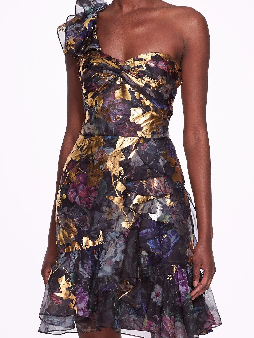 Marchesa Notte One Shoulder Foiled Cocktail Dress 4 Marchesa Notte One Shoulder Foiled Cocktail Dress - Image 4