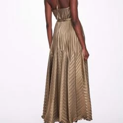 Marchesa Notte Halter Georgette Tea-Length Gown - Gold -ANNA-KACI SHOP M00193461440574 3927152760