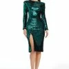 Dress The Population Natalie Long Sleeve Midi Dress - Deep Emerald