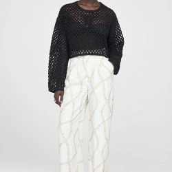 ANINE BING Carrie Pant - Cream And Tan Link Print