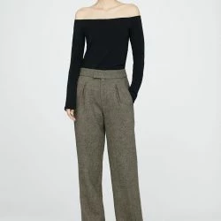 ANINE BING Rice Trouser - Black And Tan Herringbone