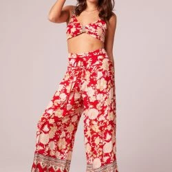 B.O.G. Collective N The Road Red Floral Wide Leg Pants - Red/Pale Blush