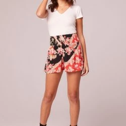 B.O.G. Collective Shake It Up Black Floral Smocked Waist Shorts - Black/Spiced Coral -ANNA-KACI SHOP M00194443096307 3703526311