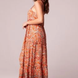 B.O.G. Collective Alejandra Orange Paisley Tiered Maxi Dress - Orange/Ivory -ANNA-KACI SHOP M00194443103869 3762430412