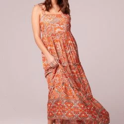 B.O.G. Collective Alejandra Orange Paisley Tiered Maxi Dress - Orange/Ivory -ANNA-KACI SHOP M00194443103869 3896478184