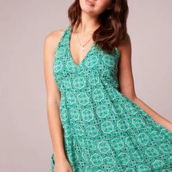 B.O.G. Collective Fatima Green Medallion Halter Mini Dress - Green/Navy -ANNA-KACI SHOP M00194443104002 3610566401