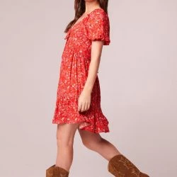 B.O.G. Collective Desiree Crimson Floral Puff Sleeve Mini Dress -ANNA-KACI SHOP M00194443105801 1472701542