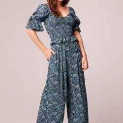 B.O.G. Collective Elise Teal Floral Wide Leg Pants