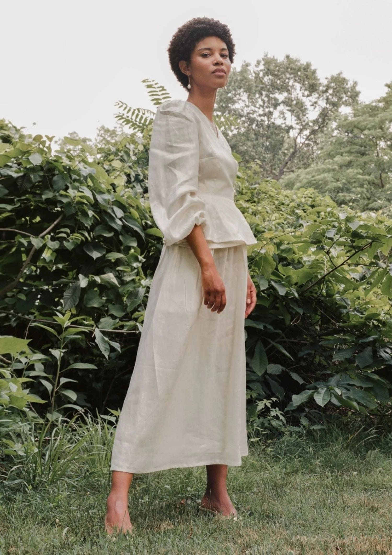 Onīrik īrik Eliza Skirt / Gold On Milk Linen 1 Onīrik īrik Eliza Skirt / Gold On Milk Linen