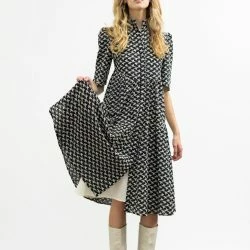 Onīrik īrik Portia Dress/black + Milky White Broderie Anglaise Cotton