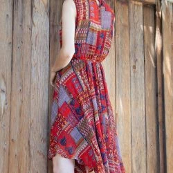 Eva Franco Santal Dress - Patchwork Pleated -ANNA-KACI SHOP M00196044820107 1998602766