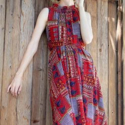 Eva Franco Santal Dress - Patchwork Pleated -ANNA-KACI SHOP M00196044820107 2154448851