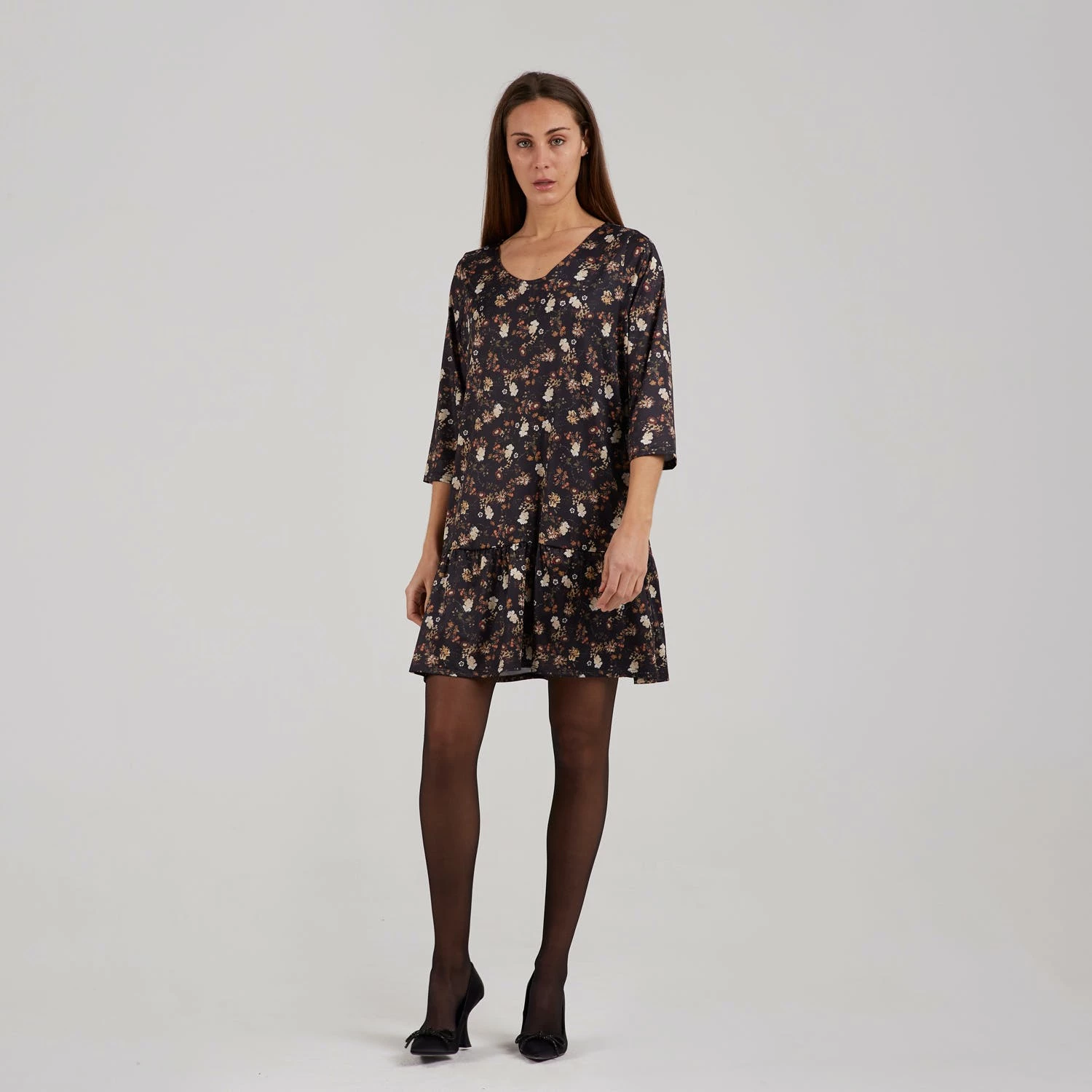 SOHUMAN Emmalynn Black Midi Dress With Printed Brown Flowers 3 SOHUMAN Emmalynn Black Midi Dress With Printed Brown Flowers - Image 3