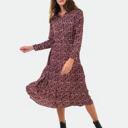 SOHUMAN Khaleesi Red Wine Midi Dress With Printed Flowers