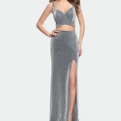 La Femme Ong Jersey Two Piece Prom Dress With Side Cut Outs