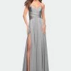 La Femme Simple Strapless Jersey Dress With High Slit