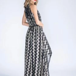 Lahive MARCELLA Black And Gold Zig Zag Halter Dress