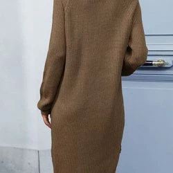 Anna-Kaci Turtleneck Ribbed Slit Sweater Dress -ANNA-KACI SHOP M00720073551710 1800289554