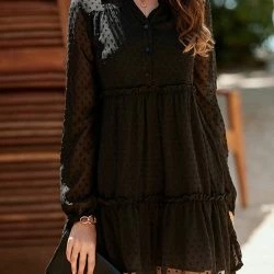 Anna-Kaci Swiss Dot Button Tiered Dress