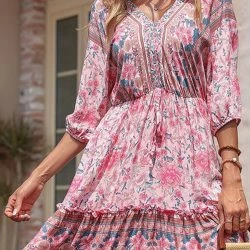 Anna-Kaci Boho Tie Waist Summer Dress