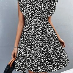 Anna-Kaci Animal Print Ruffle Sleeve Dress