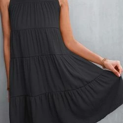 Anna-Kaci Ribbon Back Ruffle Neck Dress