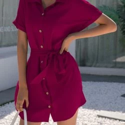 Anna-Kaci Button Down Collared Shirt Dress -ANNA-KACI SHOP M00731996688254 3262928341