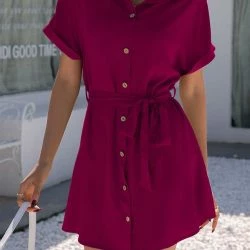 Anna-Kaci Button Down Collared Shirt Dress -ANNA-KACI SHOP M00731996688254 792664115