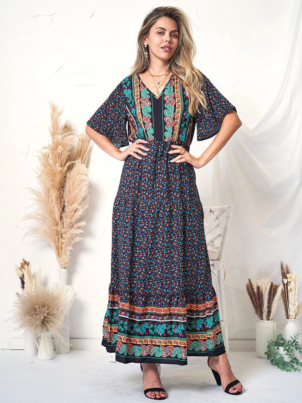 Anna-Kaci Boho Flared Sleeve Paisley Maxi Dress 9 Anna-Kaci Boho Flared Sleeve Paisley Maxi Dress - Image 9