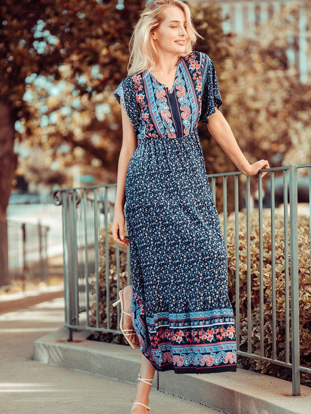 Anna-Kaci Boho Flared Sleeve Paisley Maxi Dress 5 Anna-Kaci Boho Flared Sleeve Paisley Maxi Dress - Image 5