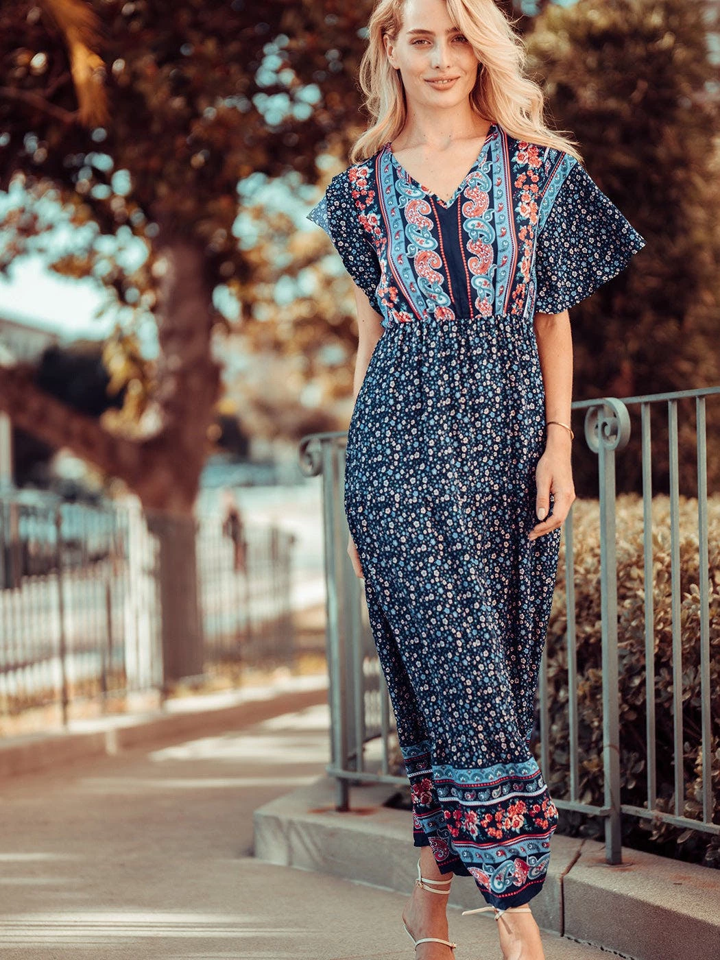 Anna-Kaci Boho Flared Sleeve Paisley Maxi Dress 6 Anna-Kaci Boho Flared Sleeve Paisley Maxi Dress - Image 6