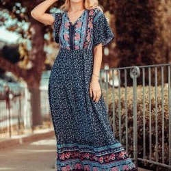 Anna-Kaci Boho Flared Sleeve Paisley Maxi Dress