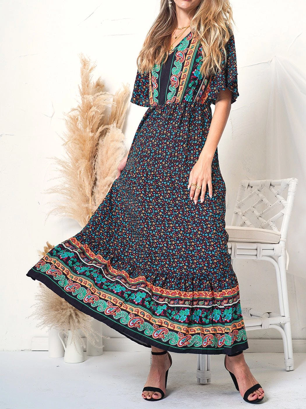 Anna-Kaci Boho Flared Sleeve Paisley Maxi Dress 8 Anna-Kaci Boho Flared Sleeve Paisley Maxi Dress - Image 8
