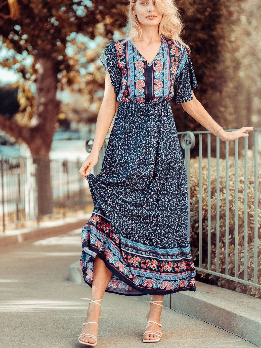 Anna-Kaci Boho Flared Sleeve Paisley Maxi Dress 2 Anna-Kaci Boho Flared Sleeve Paisley Maxi Dress - Image 2