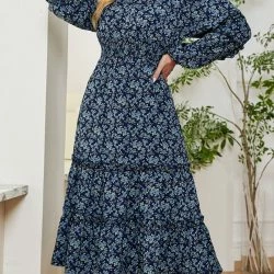 Anna-Kaci Floral Print V Neck Midi Dress -ANNA-KACI SHOP M00740170453496 146592999