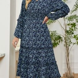 Anna-Kaci Floral Print V Neck Midi Dress -ANNA-KACI SHOP M00740170453496 420771151