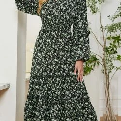 Anna-Kaci Floral Print V Neck Midi Dress -ANNA-KACI SHOP M00740170453496 498226174