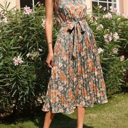 Anna-Kaci Vintage Floral Pleated Dress